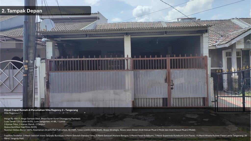 Dijual Rumah SHM di Perumahan Villa Regency 2 By Rumah Chinida (Dw)